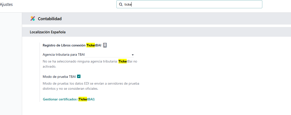 Configuración TicketBai Odoo