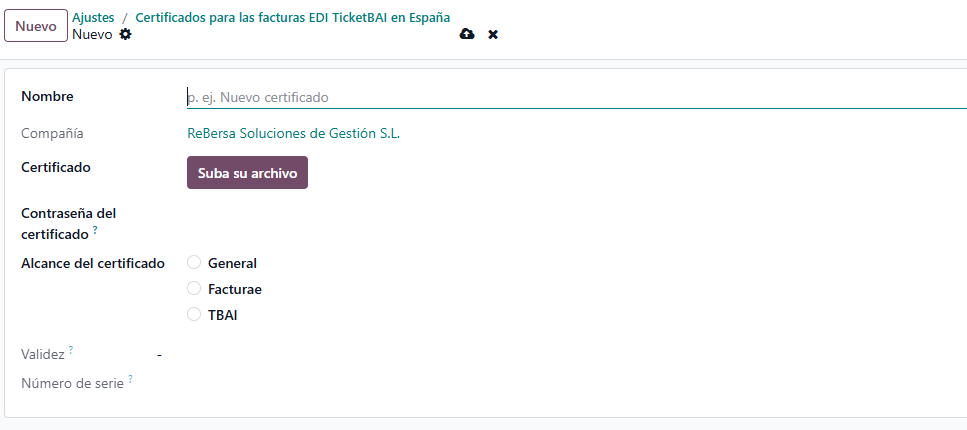 Certificado EDI ticketbai Odoo