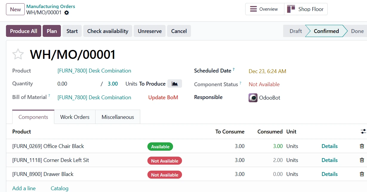 Orden de fabricación Odoo
