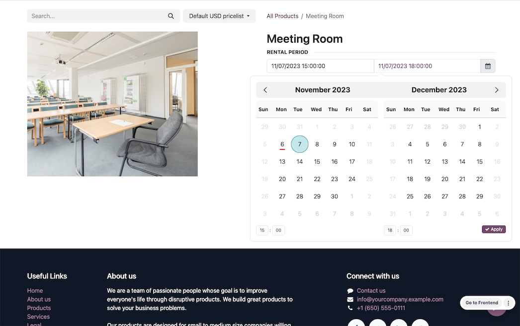 Sistema de reservas web Odoo