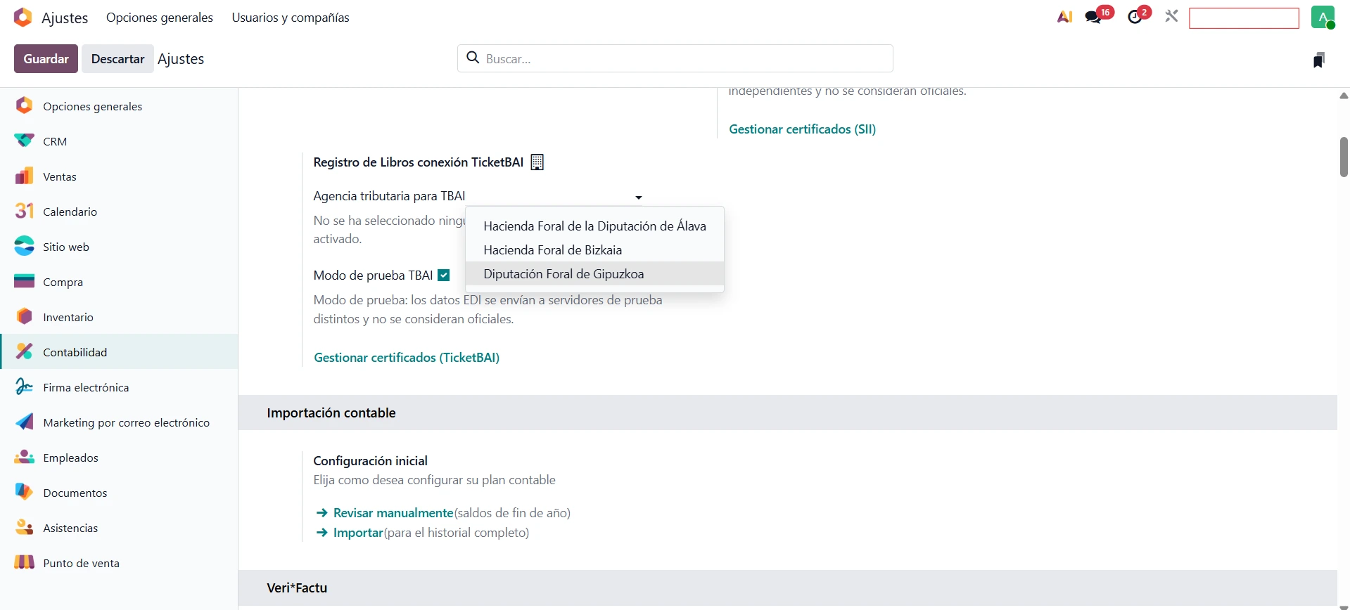 Configuración Odoo TicketBAI
