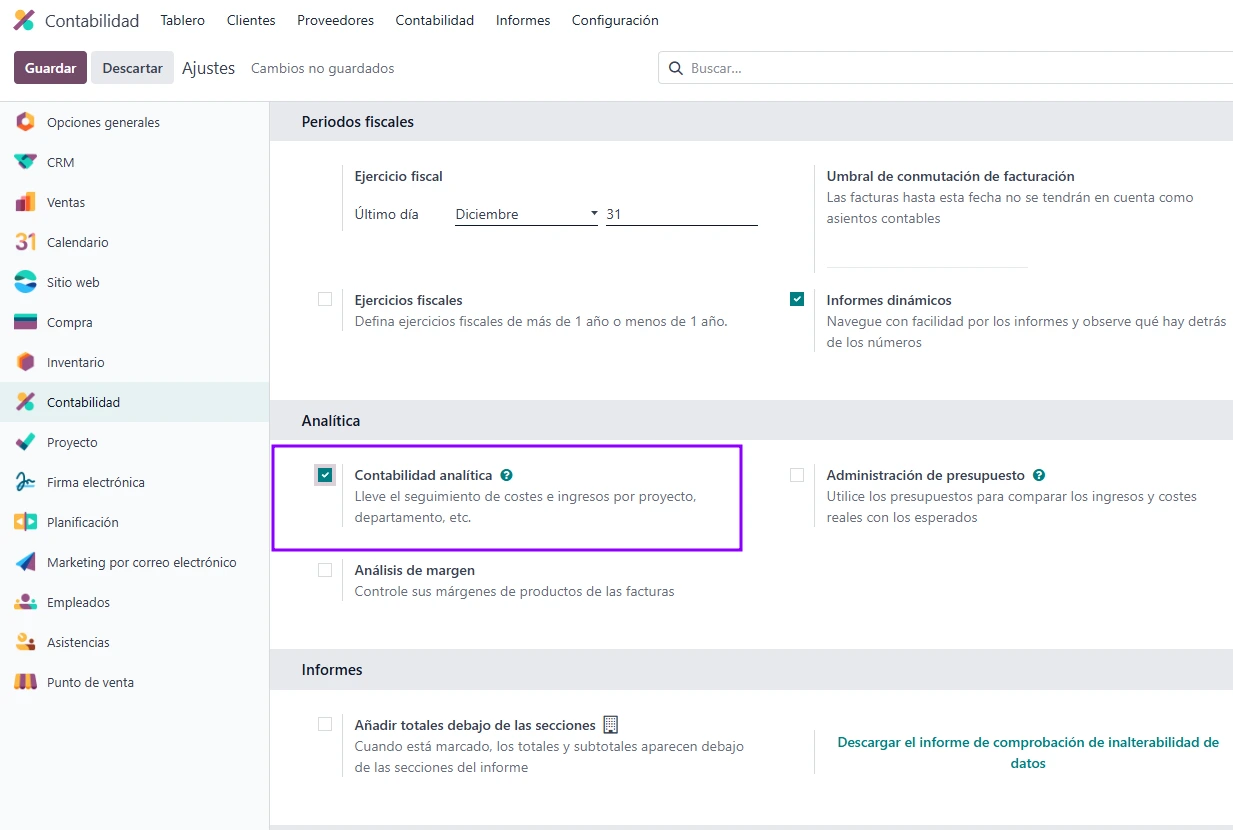 Contabilidad analítica Odoo